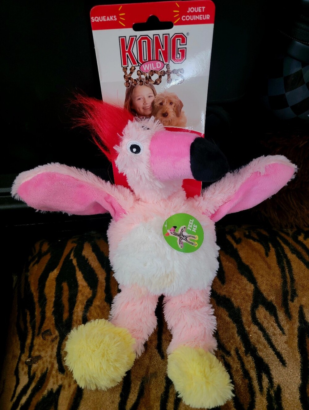 KONG Wild Knots Flamingo Bird Plush w Rope And Squeak Toy Ea. med/large
